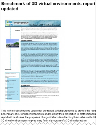 Benchmark of 3D virtual environments report updated
